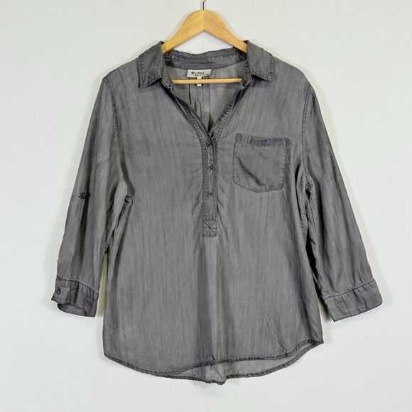 Hester & Orchard Washed Grey Tencel 3/4 Sleeve Shirt Top Tunic Women's Medium - Picture 1 of 6